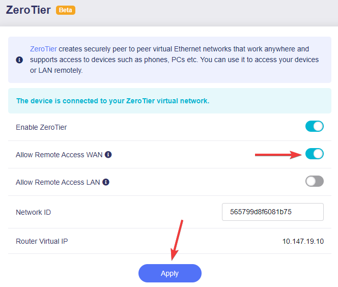 enable allow remote access wan