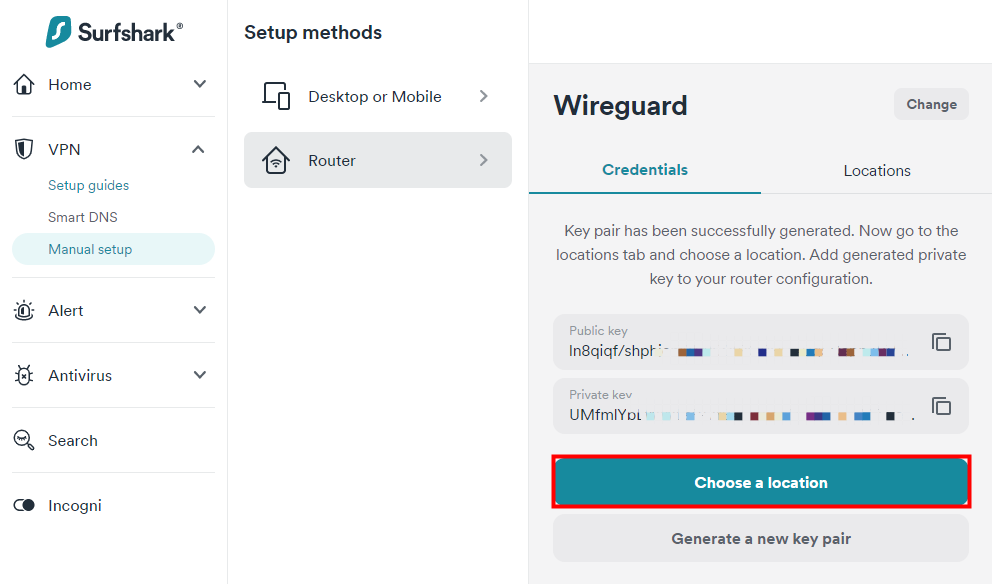 surfshark wireguard manual setup