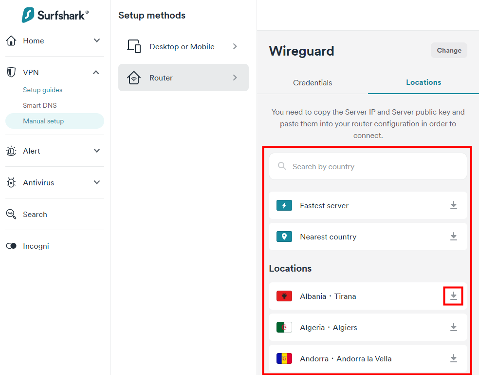 surfshark wireguard manual setup
