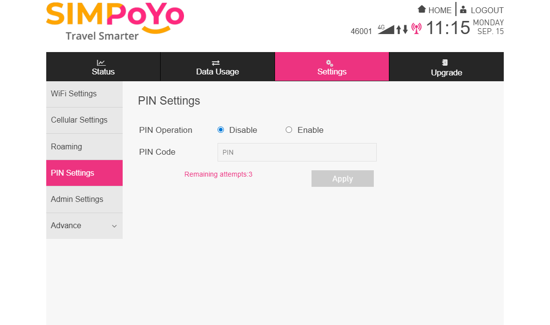pin settings