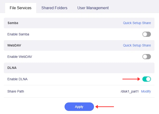 network storage, enable dlna