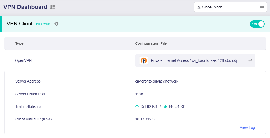 vpn dashboard openvpn status