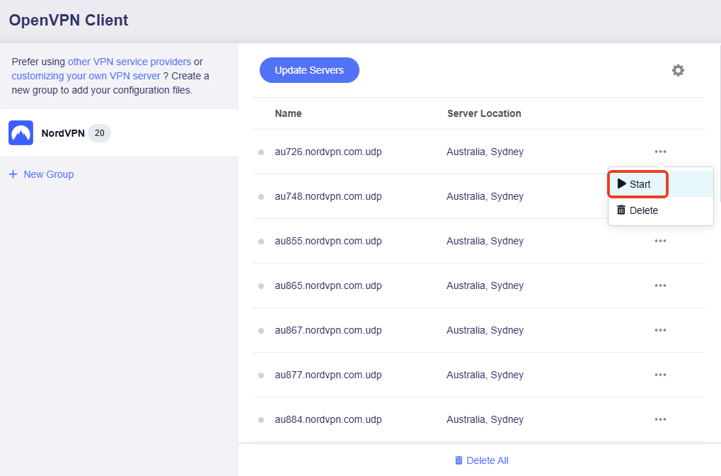nordvpn start connect