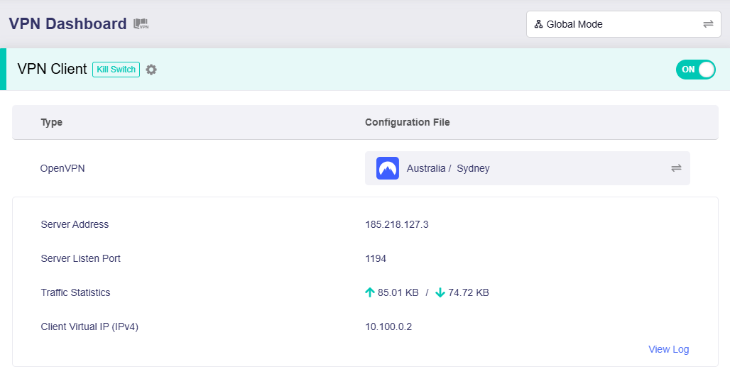 vpn dashboard nordvpn connected