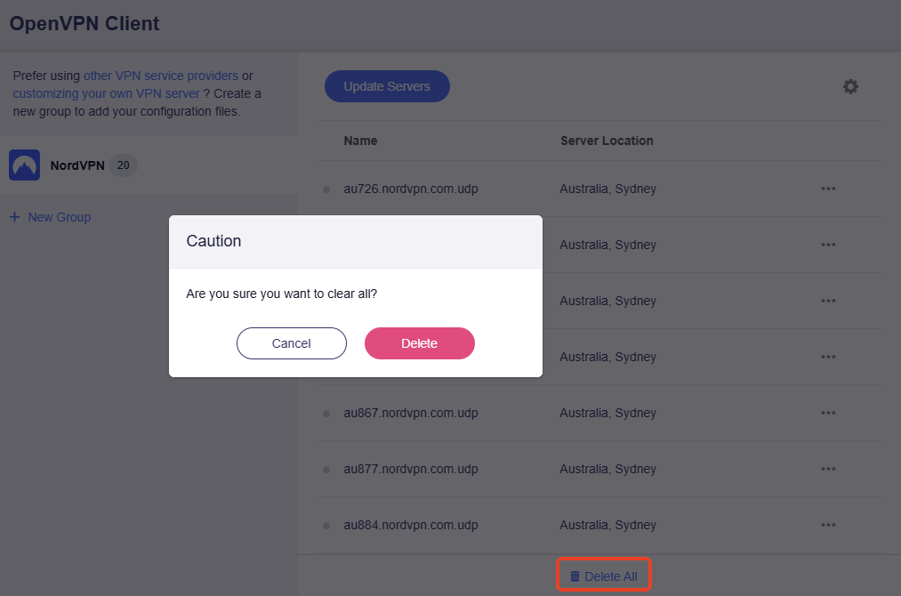nordvpn delete all