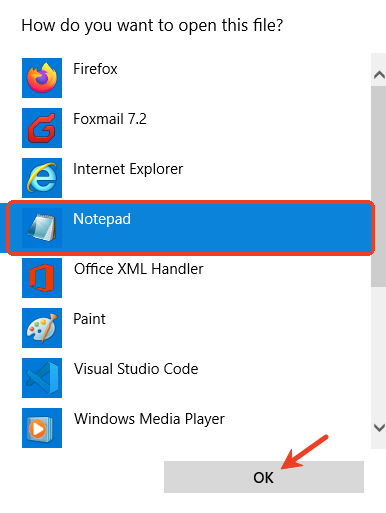 open with notepad