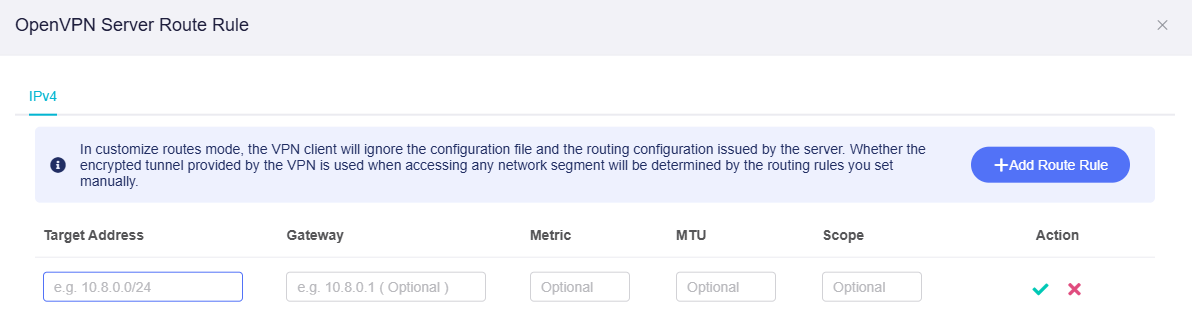 openvpn server route rule