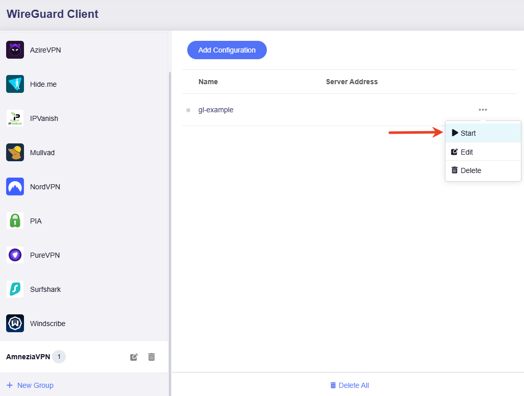 client amnezia start