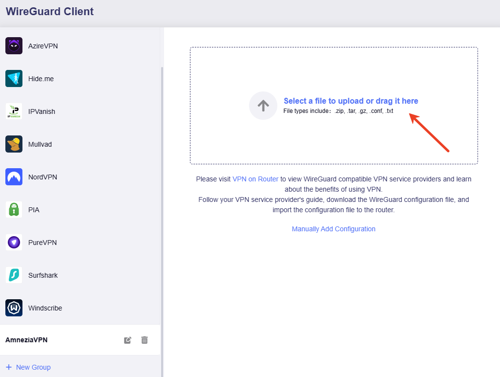 client amnezia upload