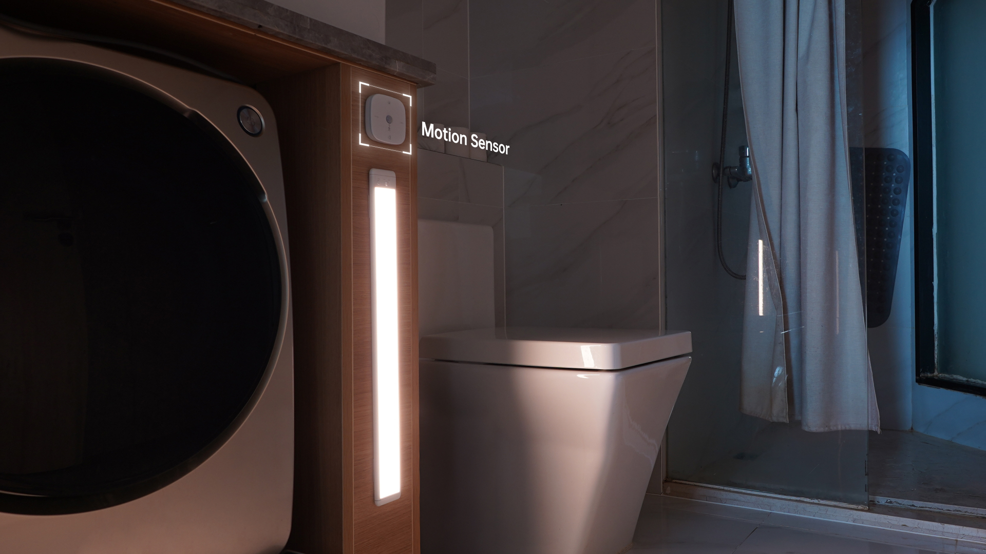 Lafaer Sense+ Motion control in bath room for smart, auto lighting