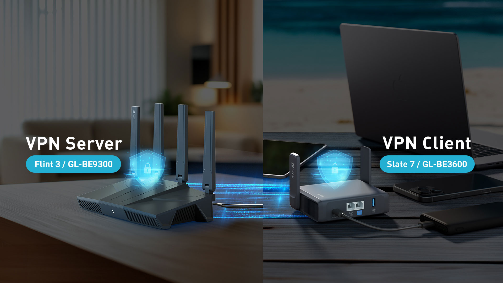 At Home or in the Office – Flint 3 (BE9300) and alt-text: On the Go – Slate 7 (BE3600)