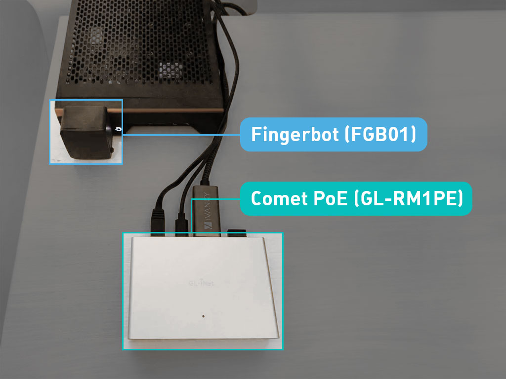 Comet PoE (GL-RM1PE) with Fingerbot (FGB-01) together for remote device access and management 