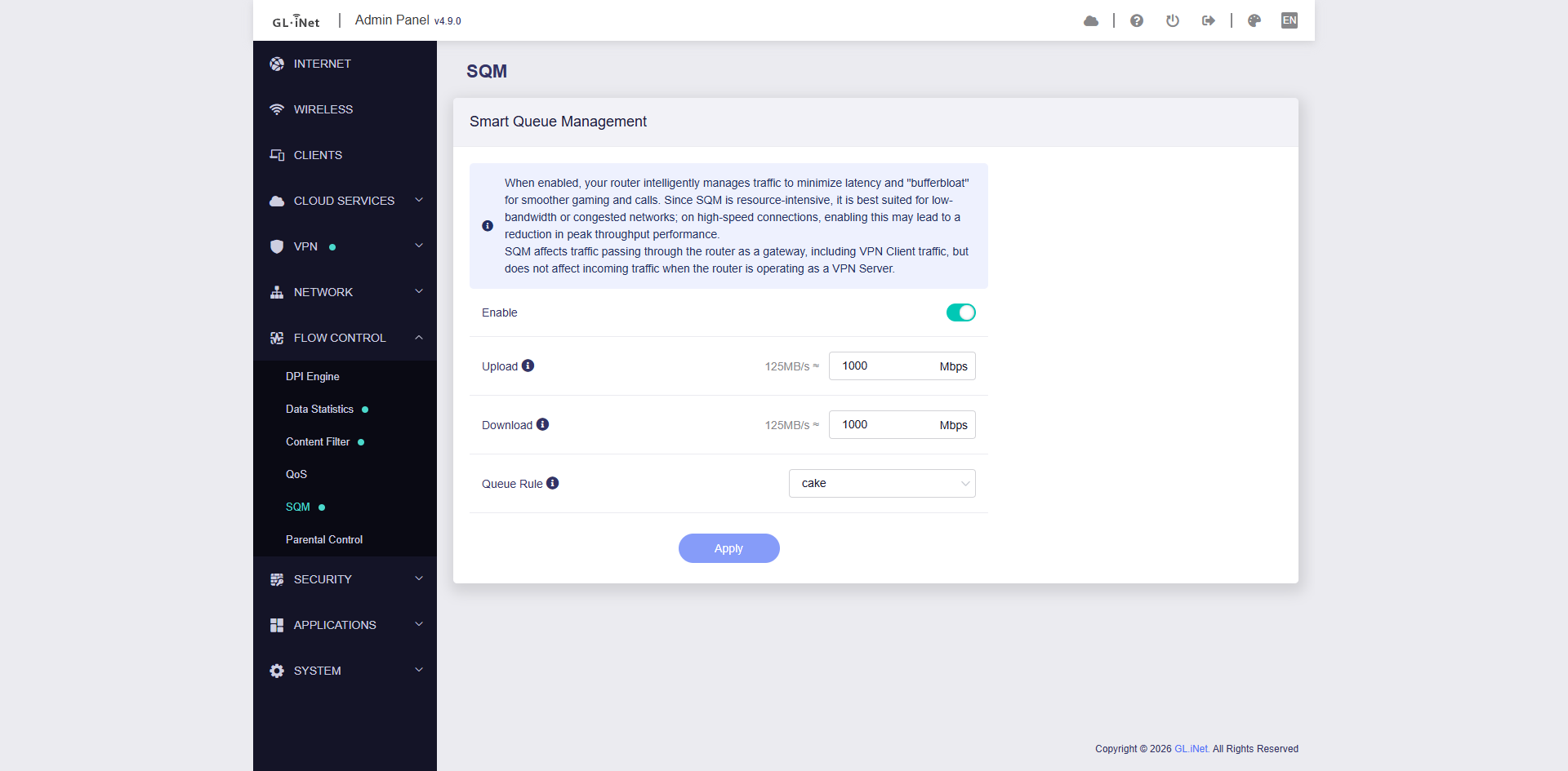 Optimize traffic with Smart Queue Management.