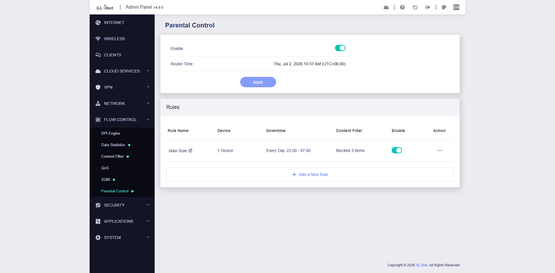 Reworked Parental Control for apps, content categories, and access schedules.